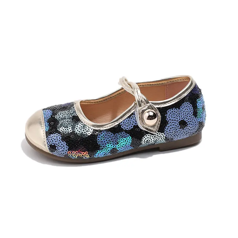 Children Patent Leather Shoes for Girls Kids Dress Shoes for Wedding Party Glitter Sequined Fabric with Flowers Mary Jane I07052