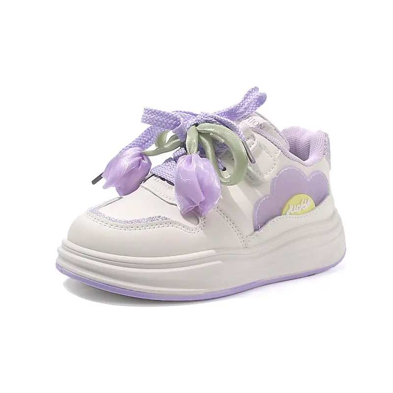 Girls Sneaker with Glitter Color Matching Non-slip Fashion Children Princess Tulip Bow-tie Shoes Kids Casual Running Shoe I07197