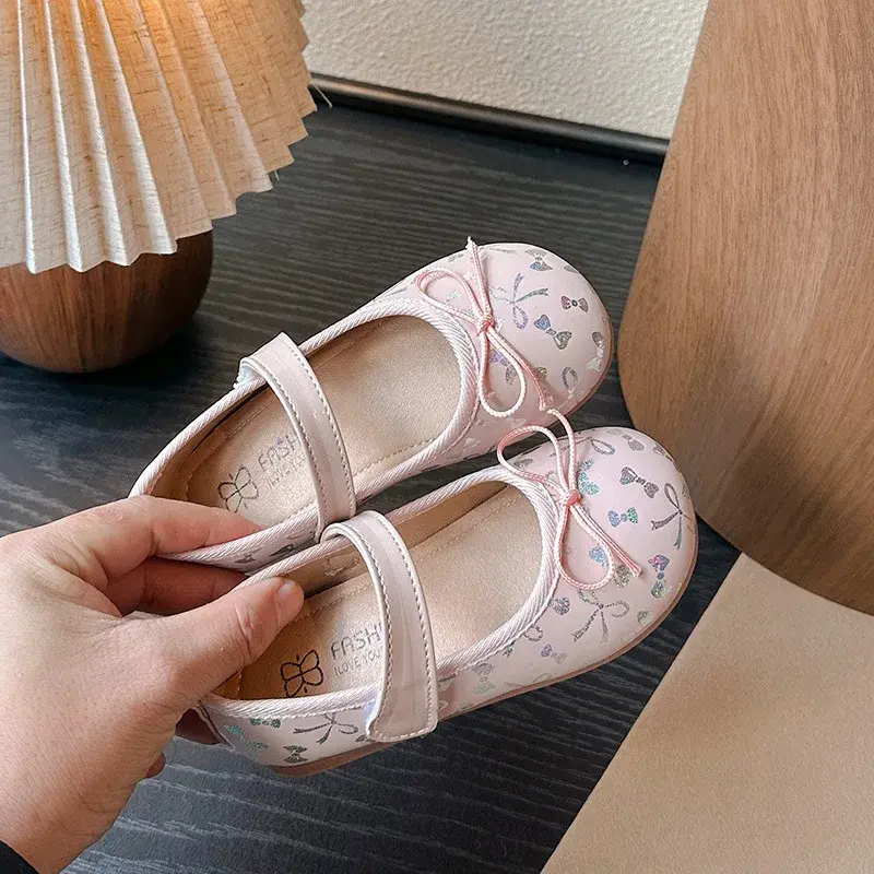 Kids Shoes Girls PU Leather Dress Shoes Spring Autumn All Over Print Princess Mary Janes Beauty Shallow Flat Single Shoes I01201
