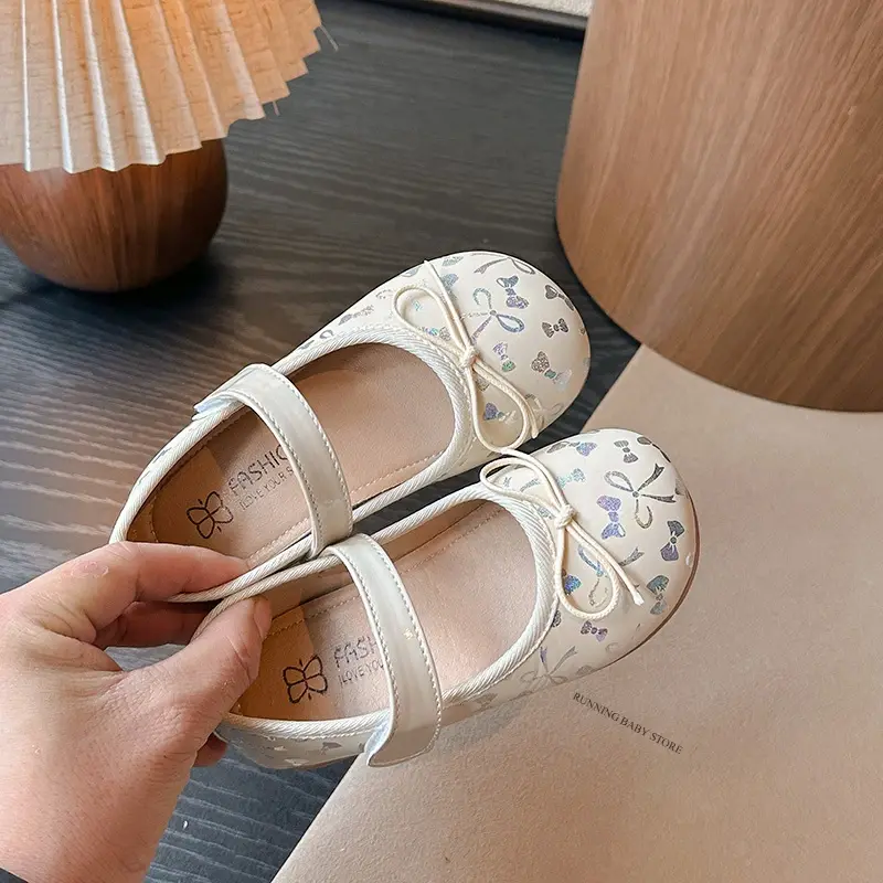 Kids Shoes Girls PU Leather Dress Shoes Spring Autumn All Over Print Princess Mary Janes Beauty Shallow Flat Single Shoes I01201