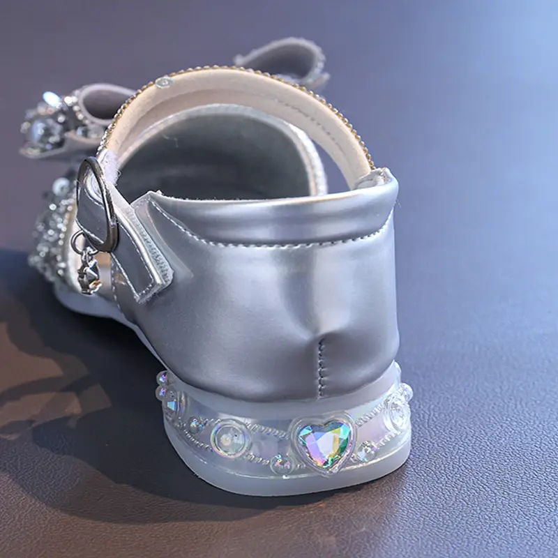 Girl's High Heels Rhinestone Princess Shoes Summer Little Girl Glitter Bow-knot Performance Dress Shoes for Evening Party I06018