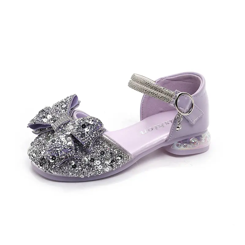 Girl's High Heels Rhinestone Princess Shoes Summer Little Girl Glitter Bow-knot Performance Dress Shoes for Evening Party I06018
