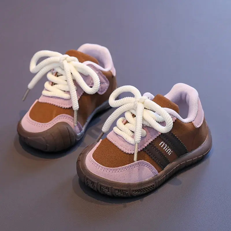 Contrast Design Kids Sneaker Boys Shoes Girls Trainers Child Leather Shoes All-match School Shoes Suede Casual Shoe Flats H08026