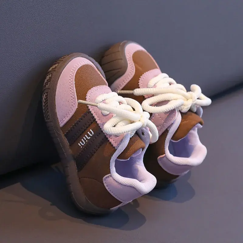 Contrast Design Kids Sneaker Boys Shoes Girls Trainers Child Leather Shoes All-match School Shoes Suede Casual Shoe Flats H08026