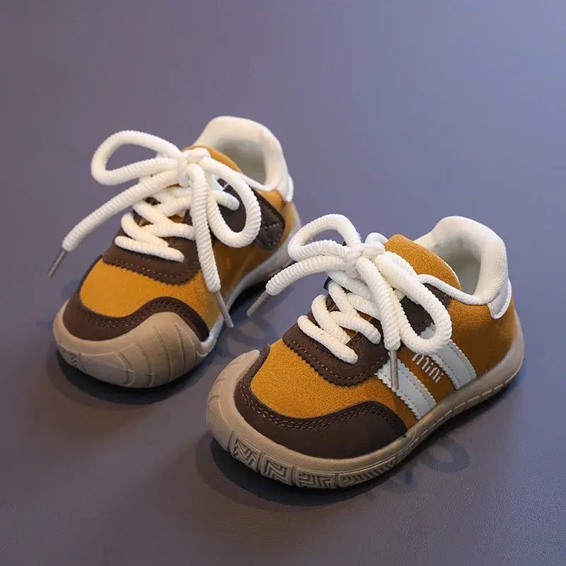 Contrast Design Kids Sneaker Boys Shoes Girls Trainers Child Leather Shoes All-match School Shoes Suede Casual Shoe Flats H08026