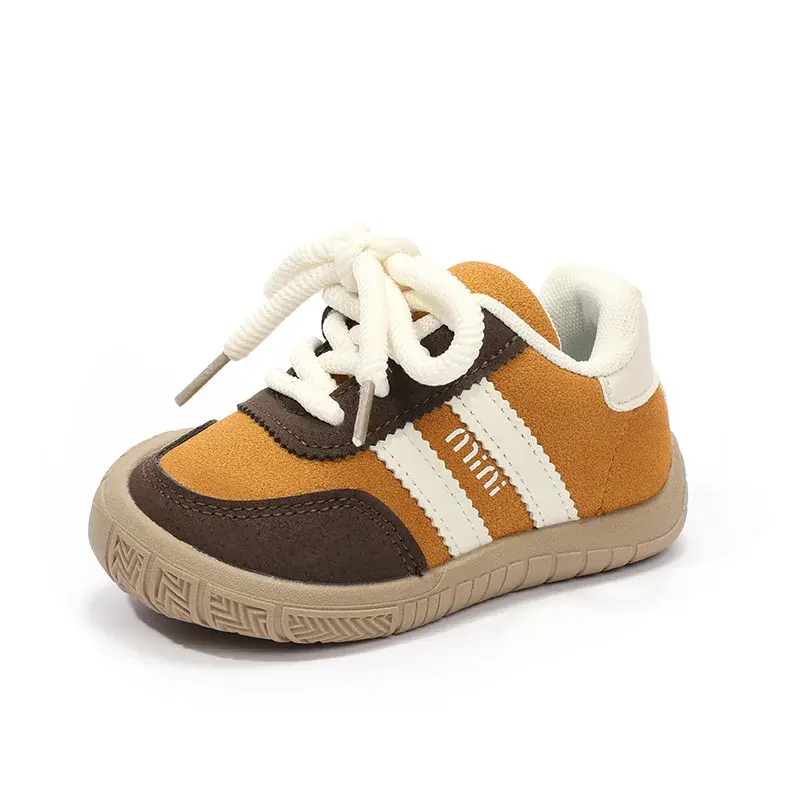 Contrast Design Kids Sneaker Boys Shoes Girls Trainers Child Leather Shoes All-match School Shoes Suede Casual Shoe Flats H08026