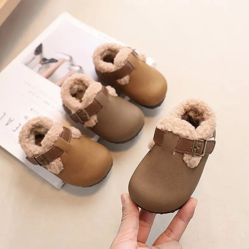 Winter New Baby Toddler Shoes Girls Keep Warm Princess Kids Fur Shoes Fluffy Plush Newborn Dress Shoes Child with Buckle I08132