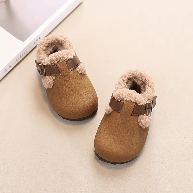 Winter New Baby Toddler Shoes Girls Keep Warm Princess Kids Fur Shoes Fluffy Plush Newborn Dress Shoes Child with Buckle I08132
