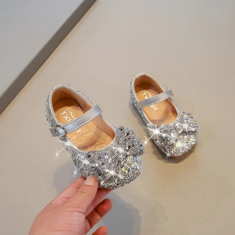 Shoes for Little Girl Early Autumn Mary Jane Shoe Child Bling Low Heel Crystal Princess Holiday Party Leather Shoes Girls I08131