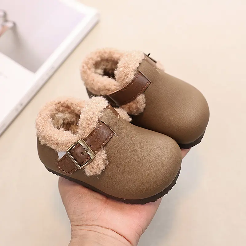 Winter New Baby Toddler Shoes Girls Keep Warm Princess Kids Fur Shoes Fluffy Plush Newborn Dress Shoes Child with Buckle I08132
