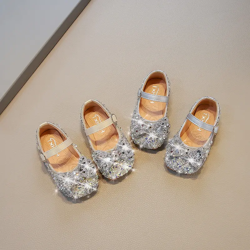 Shoes for Little Girl Early Autumn Mary Jane Shoe Child Bling Low Heel Crystal Princess Holiday Party Leather Shoes Girls I08131
