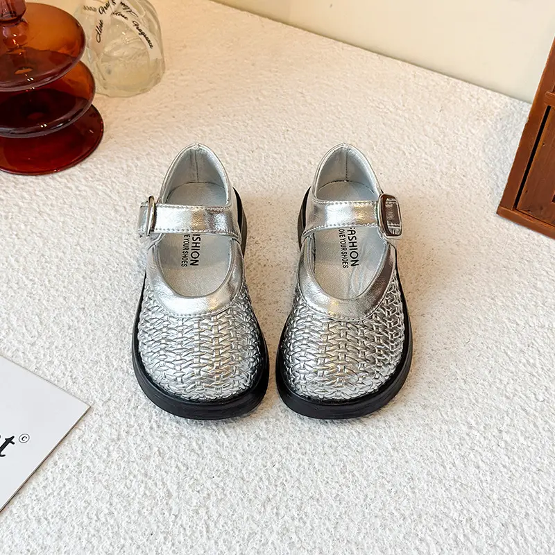 Princess Mary Janes Shoes for Baby Girls Child Weave Vamp Low Heel Kids Back To School Holiday Party Shoes Wide Toe Shoes I08125