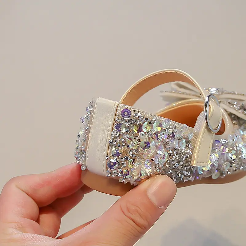 Shoes for Little Girl Early Autumn Mary Jane Shoe Child Bling Low Heel Crystal Princess Holiday Party Leather Shoes Girls I08131
