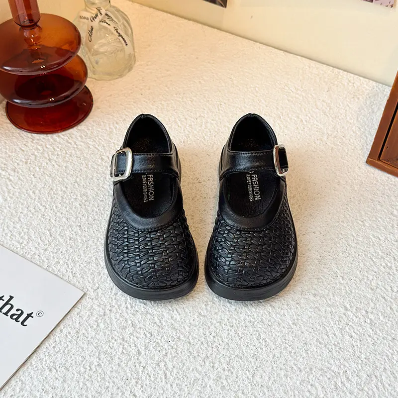 Princess Mary Janes Shoes for Baby Girls Child Weave Vamp Low Heel Kids Back To School Holiday Party Shoes Wide Toe Shoes I08125