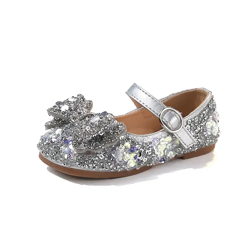 Shoes for Little Girl Early Autumn Mary Jane Shoe Child Bling Low Heel Crystal Princess Holiday Party Leather Shoes Girls I08131