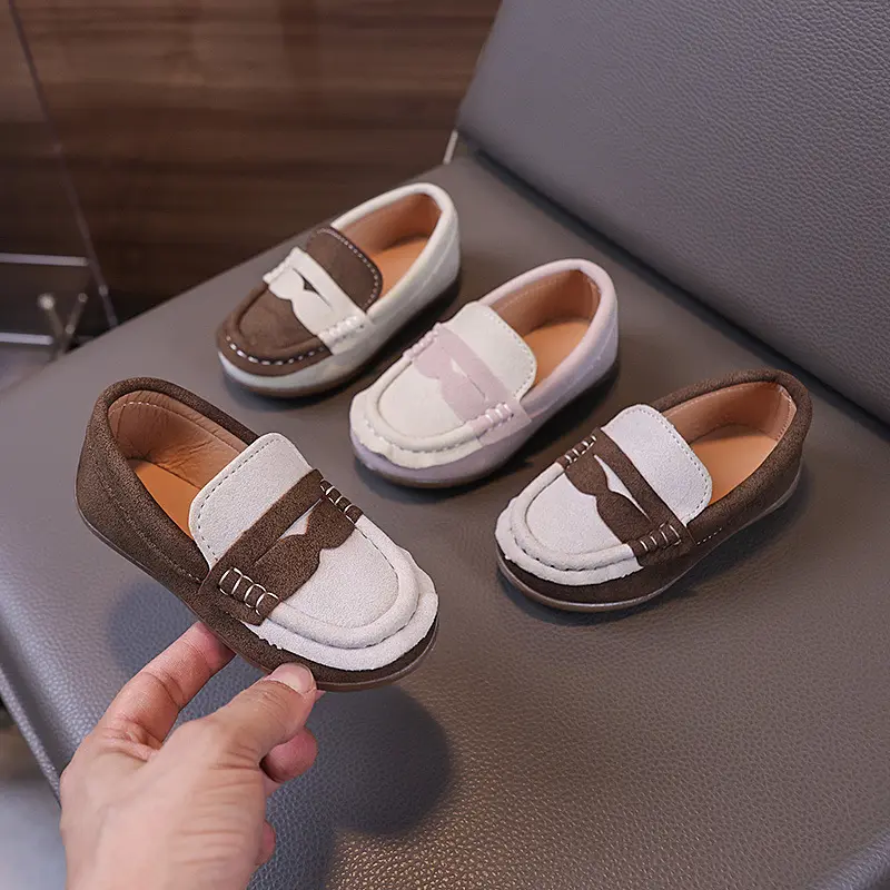 Children's Fashion Slip on Casual Suede Shoes Spring Mix Color Soft Soled Comfortable Versatile Shoes Brand Designed Flat I08122