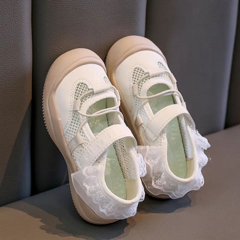 Summer Mesh Footwear Sport Casual Shoes Girl Trendy Shoes Breathable Tulle Ruffles Shoes Girl Soft Soles Shallow Sneakers I06217