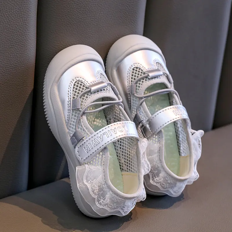 Summer Mesh Footwear Sport Casual Shoes Girl Trendy Shoes Breathable Tulle Ruffles Shoes Girl Soft Soles Shallow Sneakers I06217