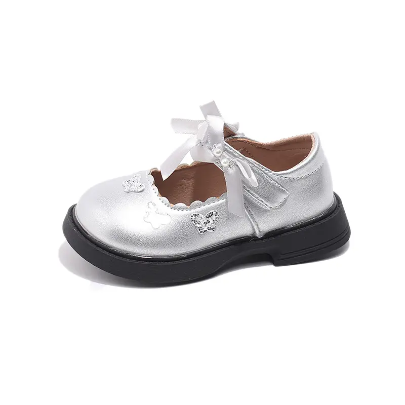 Delicate Butterfly Embellishments Princess Shoes Girl Ribbons Strape Mary-Jane Style Shoes Round Toe Dress Shoes Girls I04161