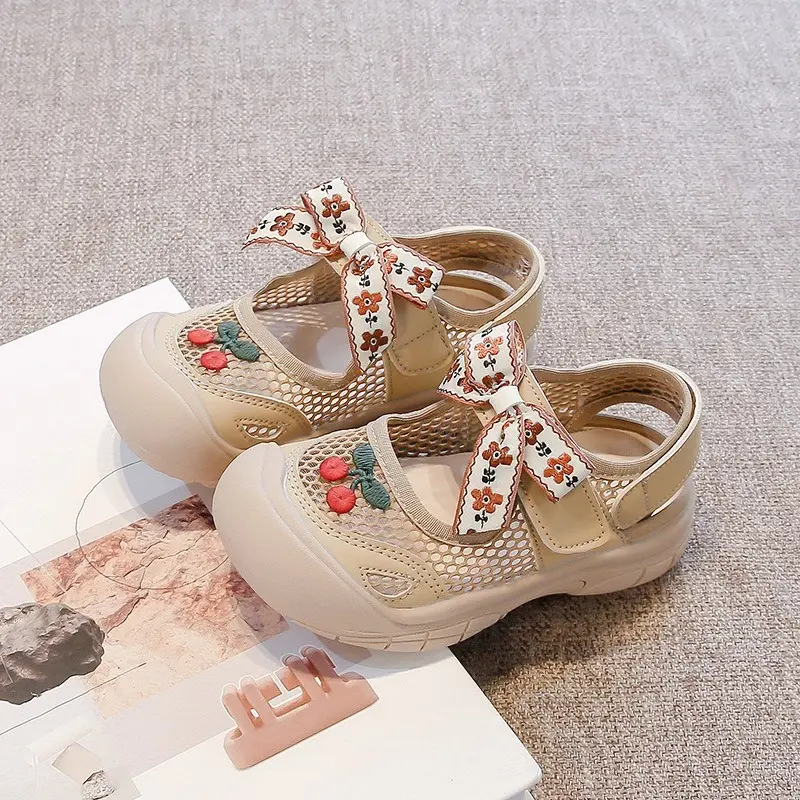 Bow-knot Breathable Hollow Out Platform Sneakers Teenage Girl Student Summer Mesh Shoes with Cherry Thick Bottom Footwear I06053