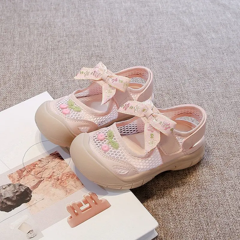 Bow-knot Breathable Hollow Out Platform Sneakers Teenage Girl Student Summer Mesh Shoes with Cherry Thick Bottom Footwear I06053