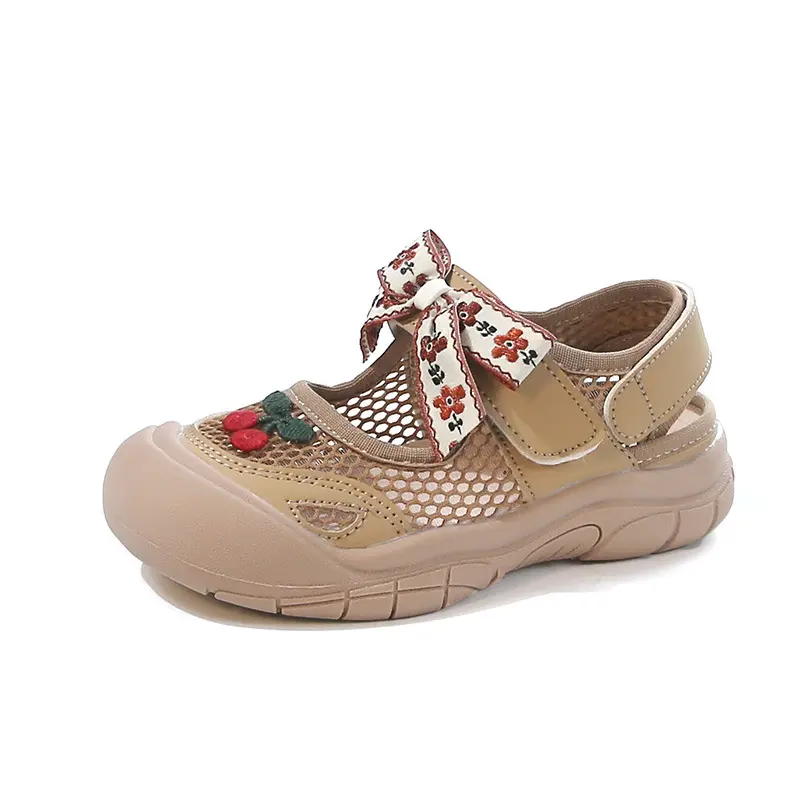 Bow-knot Breathable Hollow Out Platform Sneakers Teenage Girl Student Summer Mesh Shoes with Cherry Thick Bottom Footwear I06053