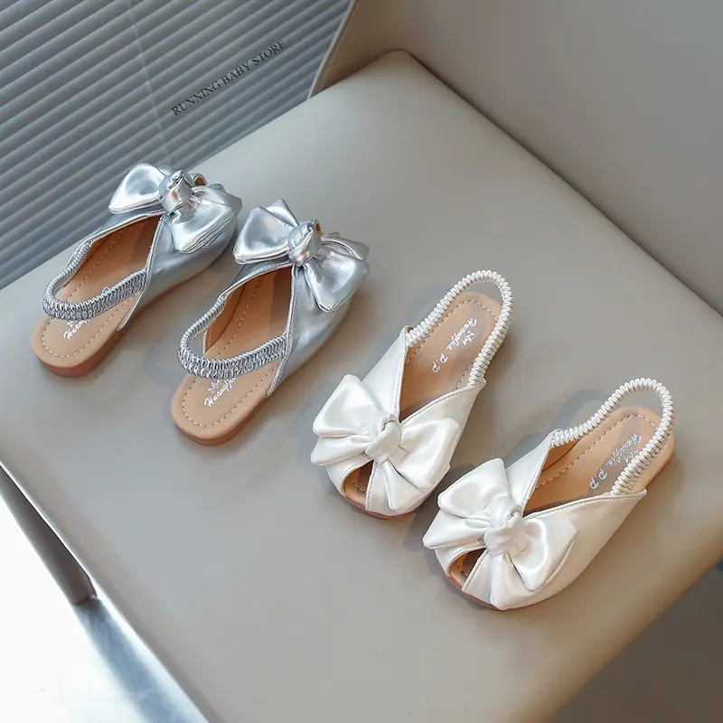 Stylish Peep-Toe Baby Girls Sandals Slides Sweet and Cute Princess Beach Shoes with Bow-knot Elastic Back Strape Footwear I05291