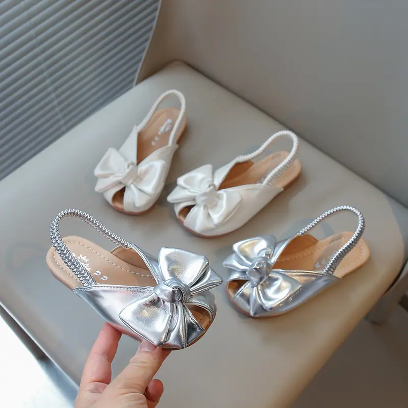 Stylish Peep-Toe Baby Girls Sandals Slides Sweet and Cute Princess Beach Shoes with Bow-knot Elastic Back Strape Footwear I05291