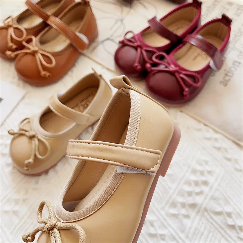 Children Leather Flat Shoes Girls Fashionable Round Toe Casual Ballerina Bow Ballet Shoes Soft Moccasin Lolita mary janes I03212