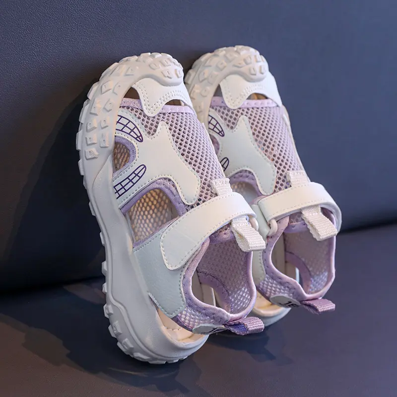 2025 Unisex Kids Running Shoes for Summer Breathable New Style Sport Sneakers Student Casual Footwear Beige Purple Yellow I06228