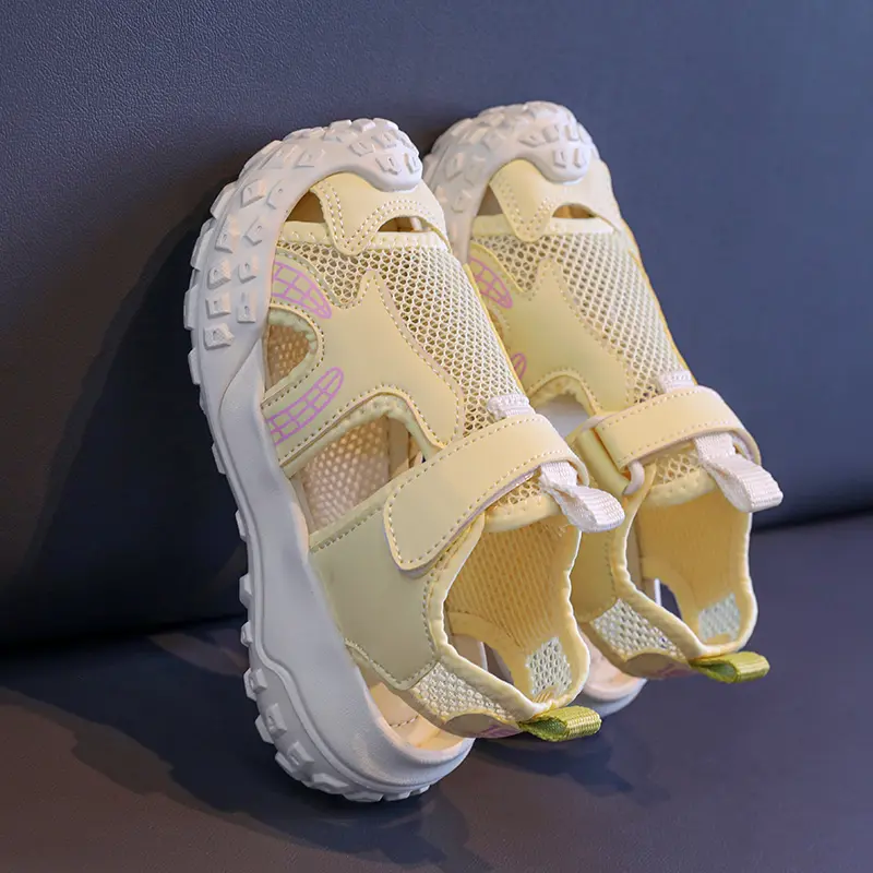 2025 Unisex Kids Running Shoes for Summer Breathable New Style Sport Sneakers Student Casual Footwear Beige Purple Yellow I06228
