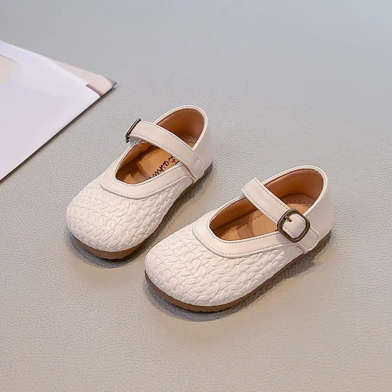 Chic Children Flats Spring Fall Kids Shoes Girls Oxfords School Beige Silver Toddler Cool Factor Braided PU Leather Shoes I08107