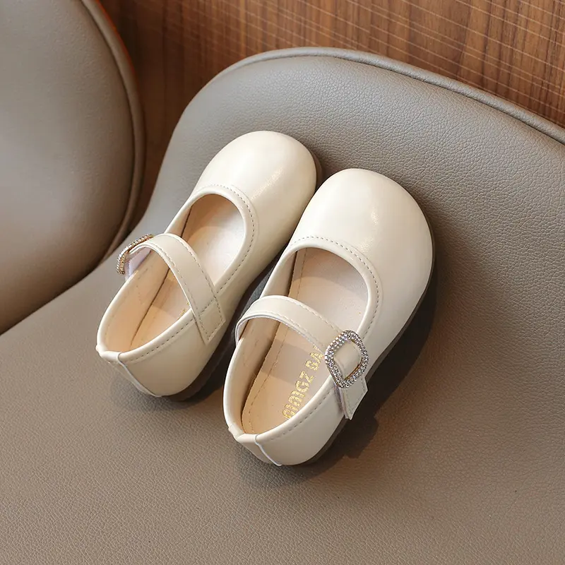 New Girls Leather Shoes Simple Brand Designer Spring Autumn Princess Sweet Cute Soft Comfortable Children Flat Kids Shoes I06195