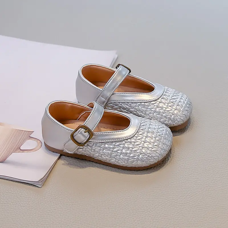 Chic Children Flats Spring Fall Kids Shoes Girls Oxfords School Beige Silver Toddler Cool Factor Braided PU Leather Shoes I08107