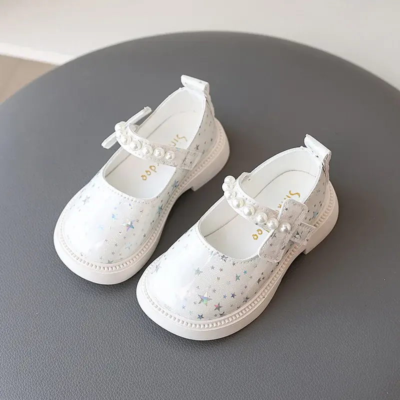Bling All Over Stars Fashion Leather Shoes for Kids Girls Beading Black Pink White Rubber Children School Dress Shoes New I01163