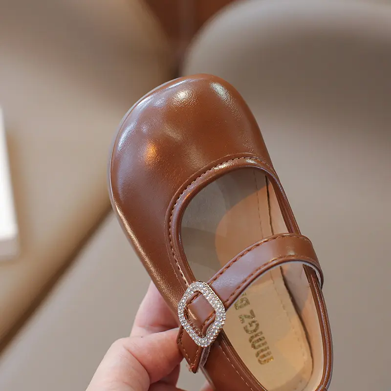 New Girls Leather Shoes Simple Brand Designer Spring Autumn Princess Sweet Cute Soft Comfortable Children Flat Kids Shoes I06195