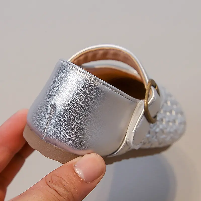 Chic Children Flats Spring Fall Kids Shoes Girls Oxfords School Beige Silver Toddler Cool Factor Braided PU Leather Shoes I08107