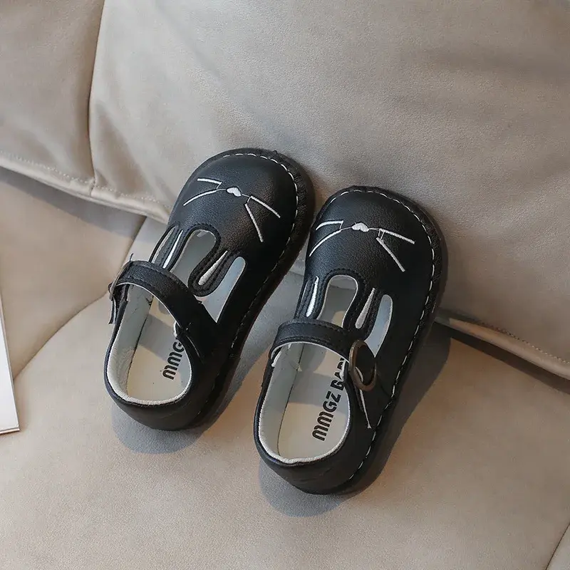 Cartoon Cat Shoes for Girls Baby Mary Janes Little Children Spring Leather Shoes Funny Covered Toe Comfortable Kids Shoes I01093