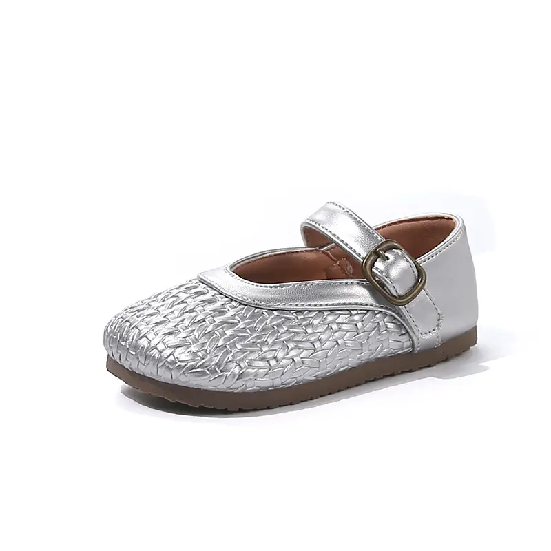 Chic Children Flats Spring Fall Kids Shoes Girls Oxfords School Beige Silver Toddler Cool Factor Braided PU Leather Shoes I08107