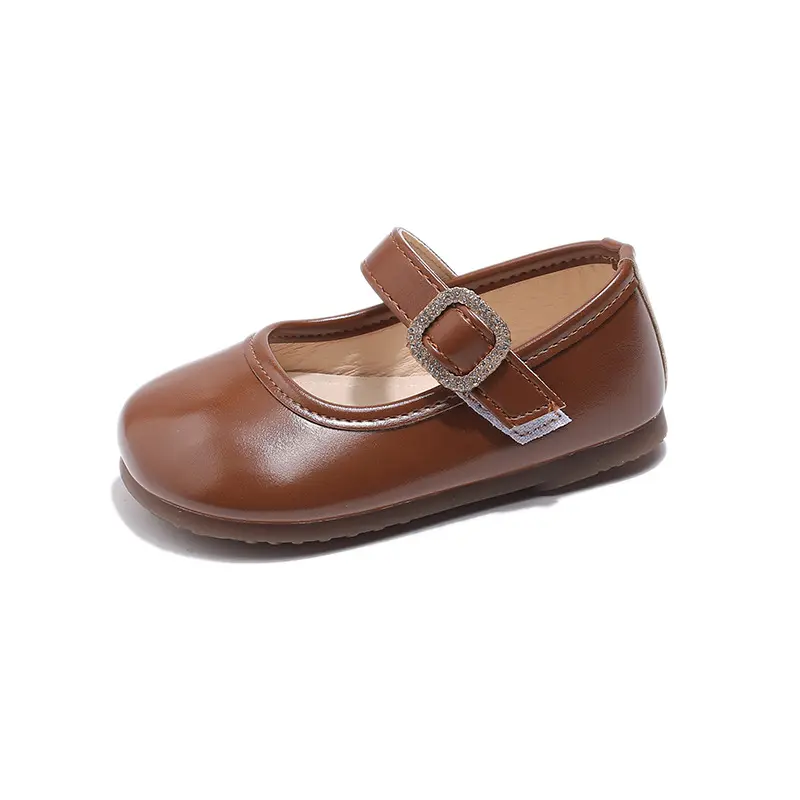 New Girls Leather Shoes Simple Brand Designer Spring Autumn Princess Sweet Cute Soft Comfortable Children Flat Kids Shoes I06195