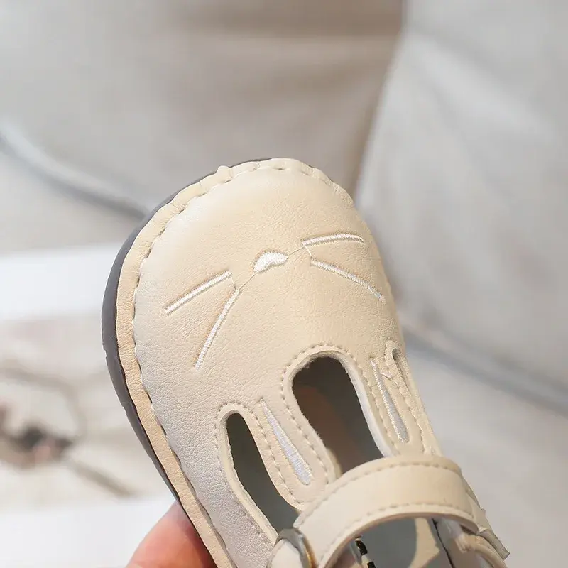 Cartoon Cat Shoes for Girls Baby Mary Janes Little Children Spring Leather Shoes Funny Covered Toe Comfortable Kids Shoes I01093