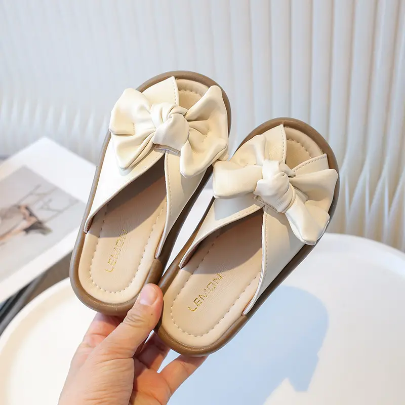 Children's Slippers Summer Indoor Outdoor Versatile Girl Beach Shoes Large Bow-tie Kids Causal Fish Mouth Design Slippers I05147