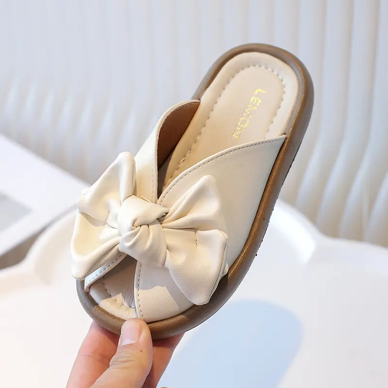 Children's Slippers Summer Indoor Outdoor Versatile Girl Beach Shoes Large Bow-tie Kids Causal Fish Mouth Design Slippers I05147