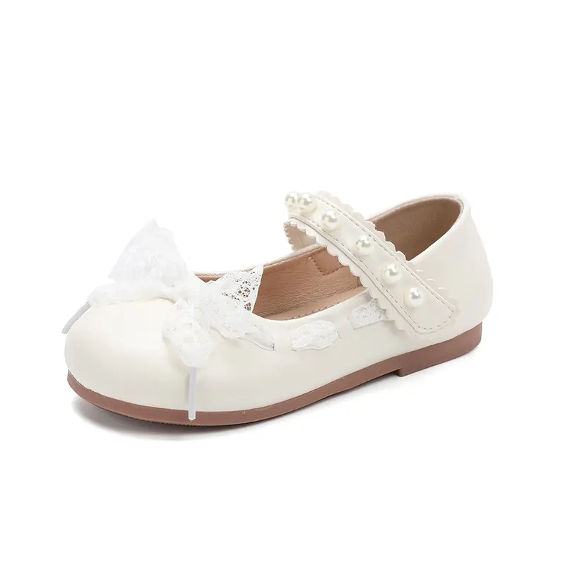 Girls Shoes 2025 Newly Arrived Little Kids Baby Girls Pearls Bowknot Princess Party Shoes Spring Lace Bow-tie Mary Janes I02031