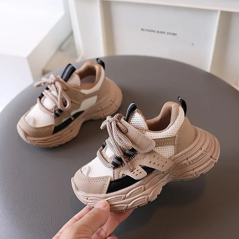 Fashion Girls New School Sneaker Purple Khaki Versatile Children Tennis Shoes for Boys Mesh Non-slip Kids Chunky Sneakers I06087