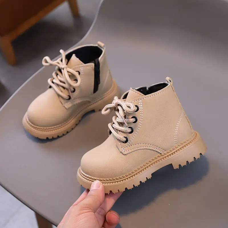 Chunky-sole Trend Children Boots Horse Riding Girls Beige Retro Black Brown Boy Motorcycle Boots Comfortable Kids Shoes I07136