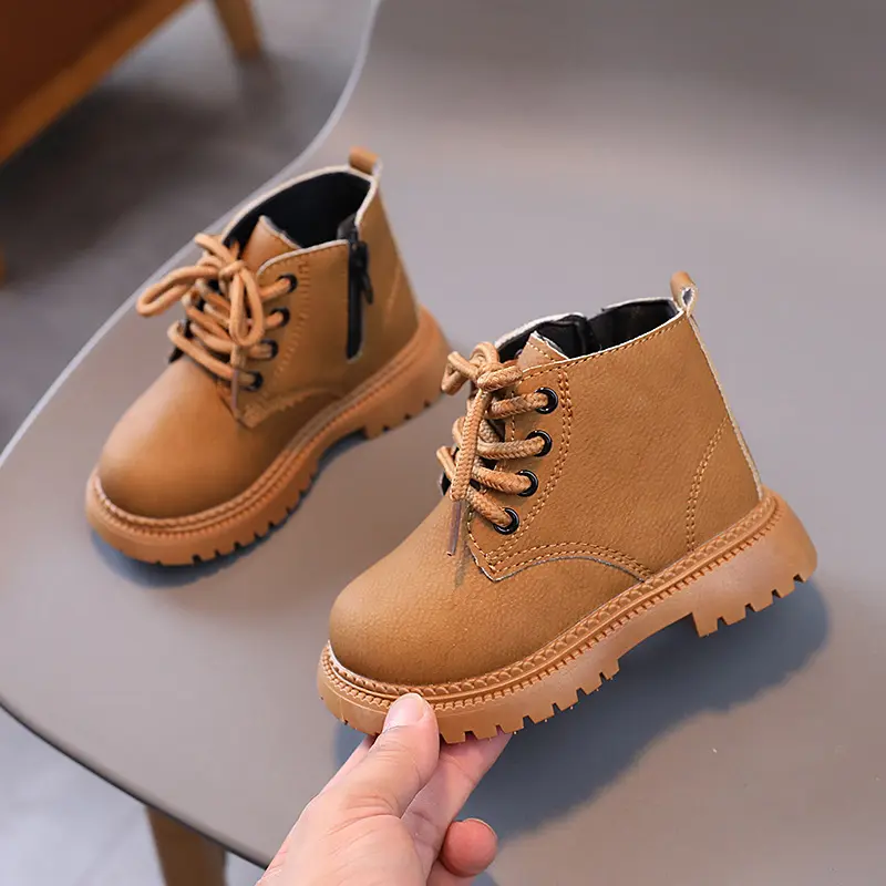 Chunky-sole Trend Children Boots Horse Riding Girls Beige Retro Black Brown Boy Motorcycle Boots Comfortable Kids Shoes I07136