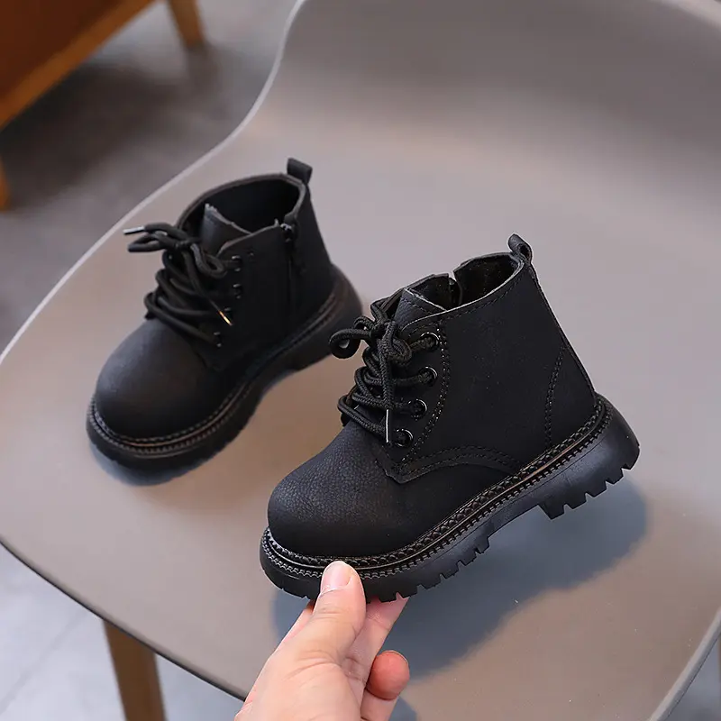 Chunky-sole Trend Children Boots Horse Riding Girls Beige Retro Black Brown Boy Motorcycle Boots Comfortable Kids Shoes I07136