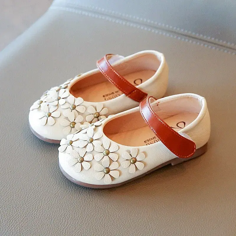 2025 Spring New Little Girls Leather Shoes Baby Girl Flower Mary Janes Shoes Soft Sole Kids Girl Fashion Princess Shoes I07053
