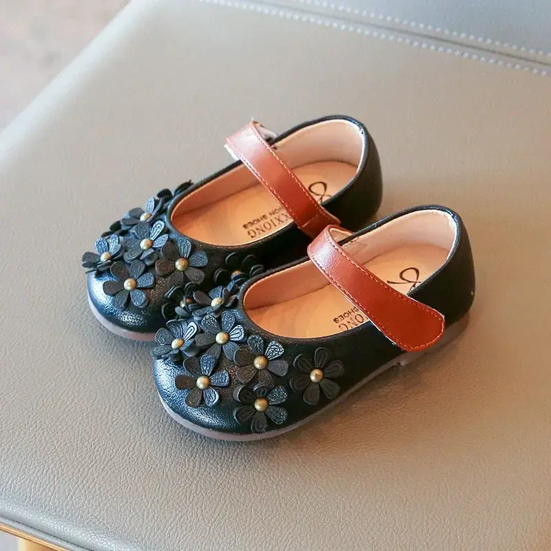 2025 Spring New Little Girls Leather Shoes Baby Girl Flower Mary Janes Shoes Soft Sole Kids Girl Fashion Princess Shoes I07053